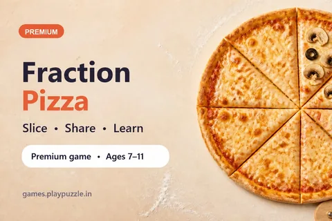 A bright pizza divided into equal slices to show halves, quarters, and equivalent fractions