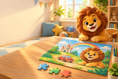 Bright child-friendly jigsaw pieces coming together to complete a cheerful picture