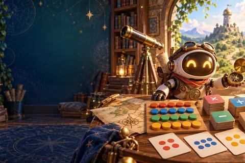 A colorful multiplication adventure with number groups, times-table cards, and playful rewards